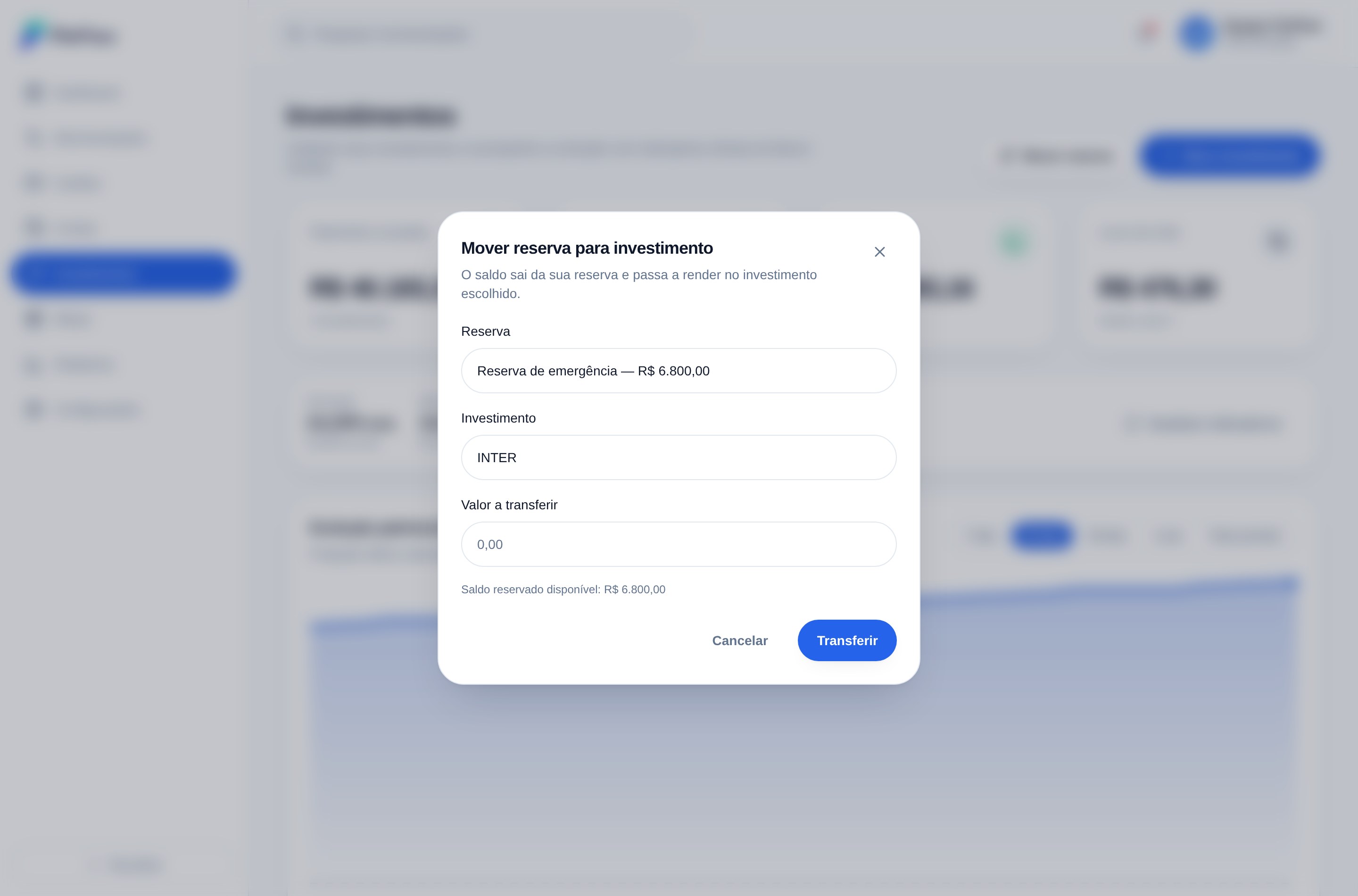 Conversão de uma Reserva em Investimento no FinFlow